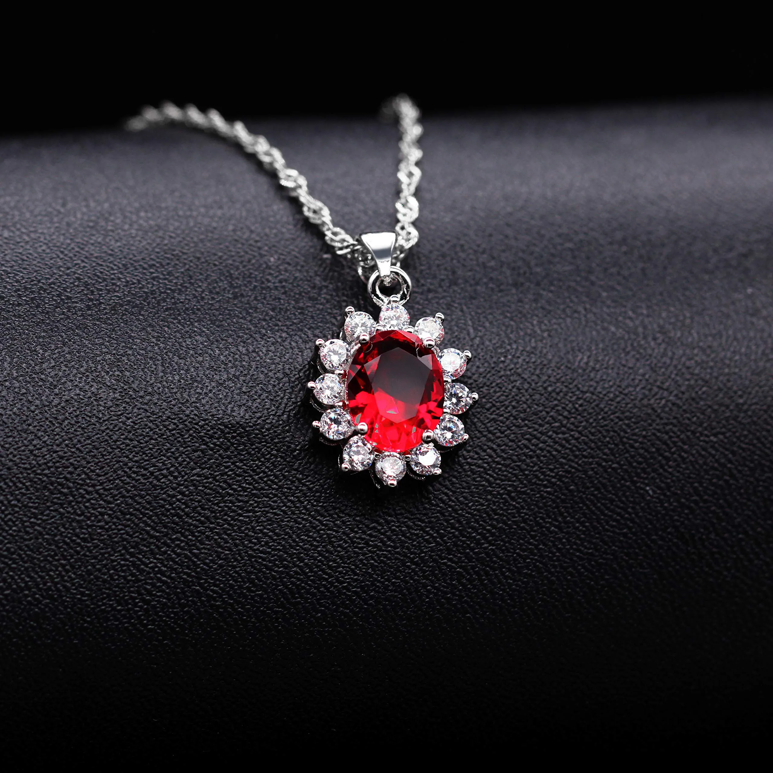 Uloveido Set di gioielli da sposa con zirconia cubica rossa T466 (taglia 17) - immagine 5