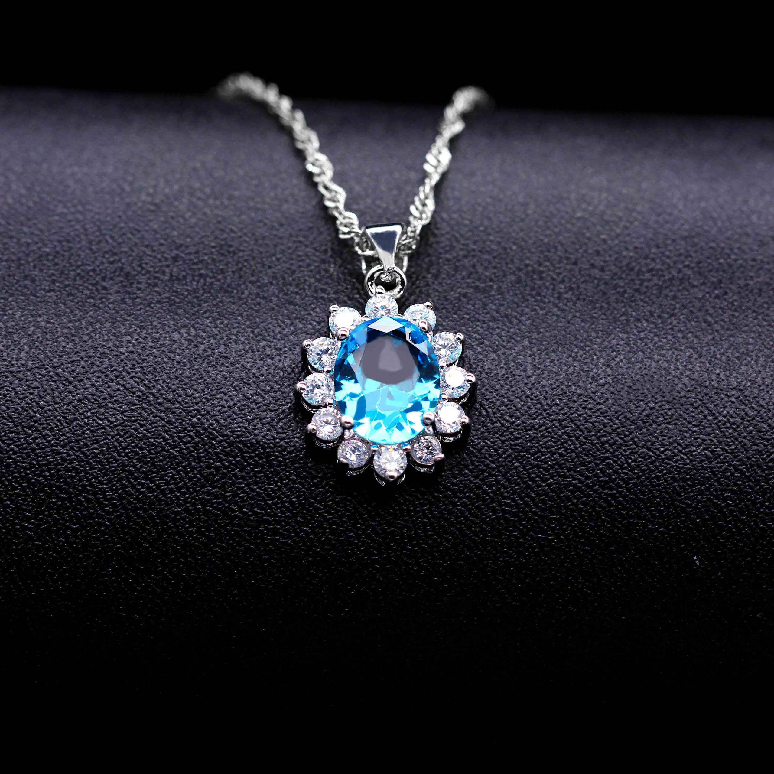 Uloveido Set Gioielli T466 Collana e Orecchini Placcati Oro Bianco Azzurro - immagine 5