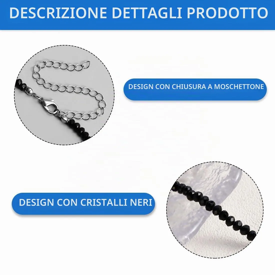 SCJJZ Collana di perline di cristallo bohémien per donna e ragazza, Nero - immagine 3