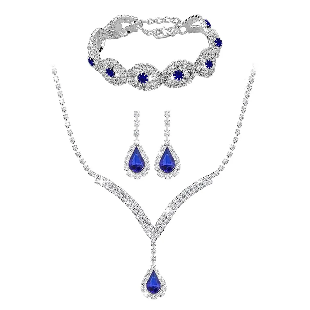 TTPSRY Set Gioielli Donna con Collana, Orecchini e Bracciale in Zirconi Cubici (Blu) - immagine 1