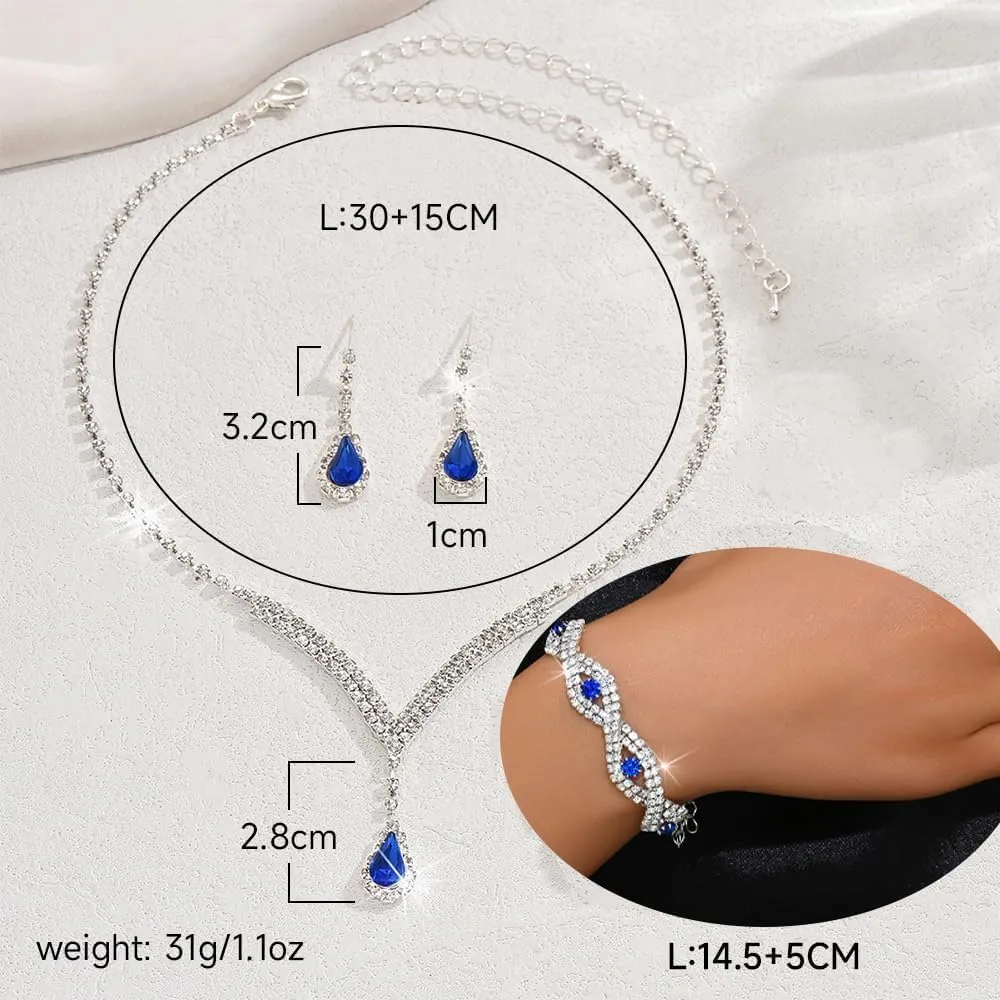TTPSRY Set Gioielli Donna con Collana, Orecchini e Bracciale in Zirconi Cubici (Blu) - immagine 2