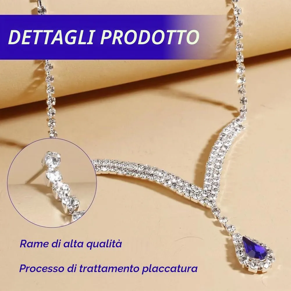 TTPSRY Set Gioielli Donna con Collana, Orecchini e Bracciale in Zirconi Cubici (Blu) - immagine 3