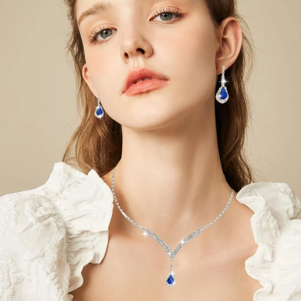 TTPSRY Set Gioielli Donna con Collana, Orecchini e Bracciale in Zirconi Cubici (Blu) - immagine 5
