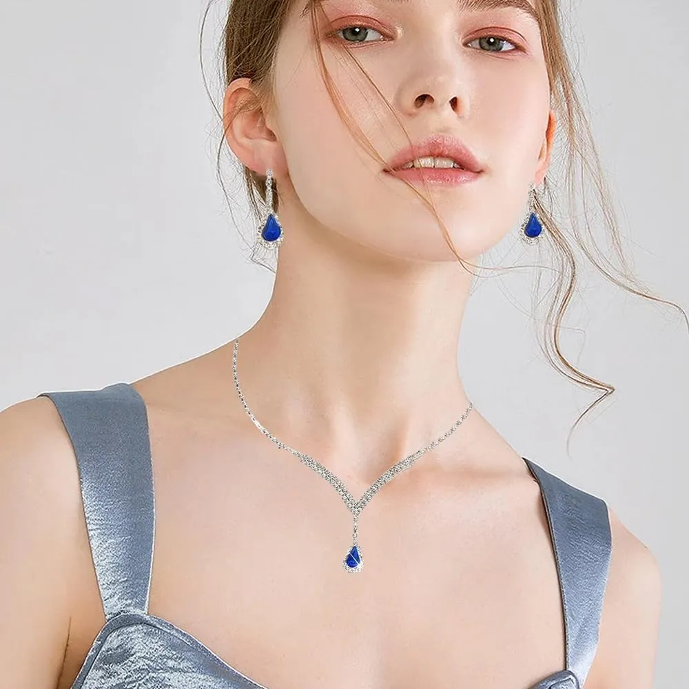 TTPSRY Set Gioielli Donna con Collana, Orecchini e Bracciale in Zirconi Cubici (Blu) - immagine 6
