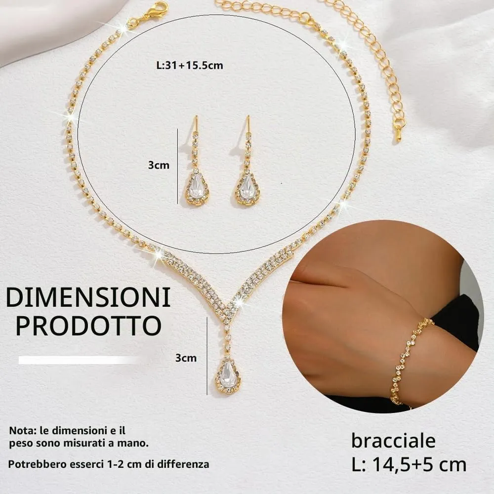 TTPSRY Set di Gioielli Donna con Collana, Orecchini e Bracciale in Zirconi Cubici (Oro) - immagine 2