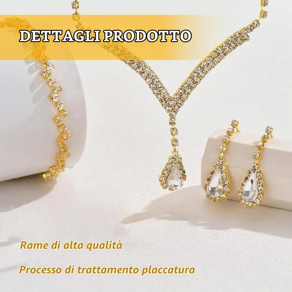 TTPSRY Set di Gioielli Donna con Collana, Orecchini e Bracciale in Zirconi Cubici (Oro) - immagine 3