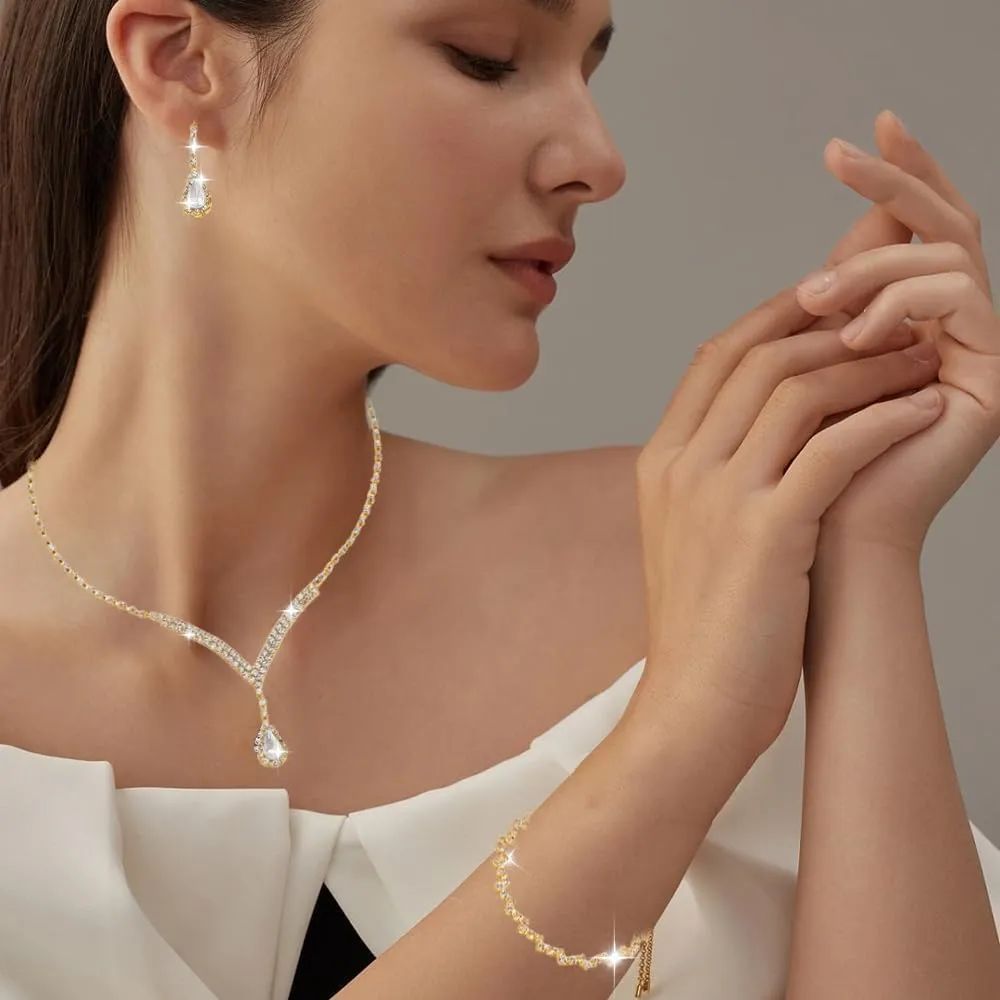 TTPSRY Set di Gioielli Donna con Collana, Orecchini e Bracciale in Zirconi Cubici (Oro) - immagine 6