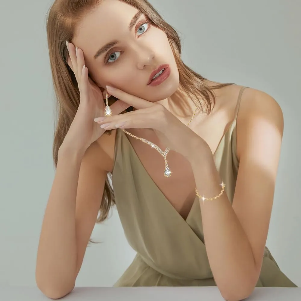 TTPSRY Set di Gioielli Donna con Collana, Orecchini e Bracciale in Zirconi Cubici (Oro) - immagine 7