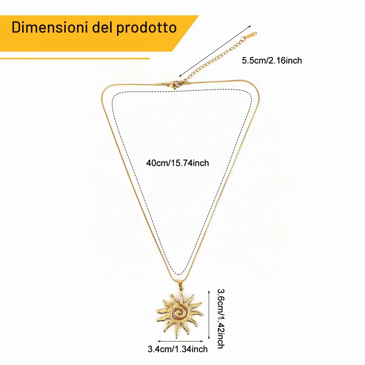Mikovivi Collana con Ciondolo a Forma di Sole in Oro per Donna - immagine 2