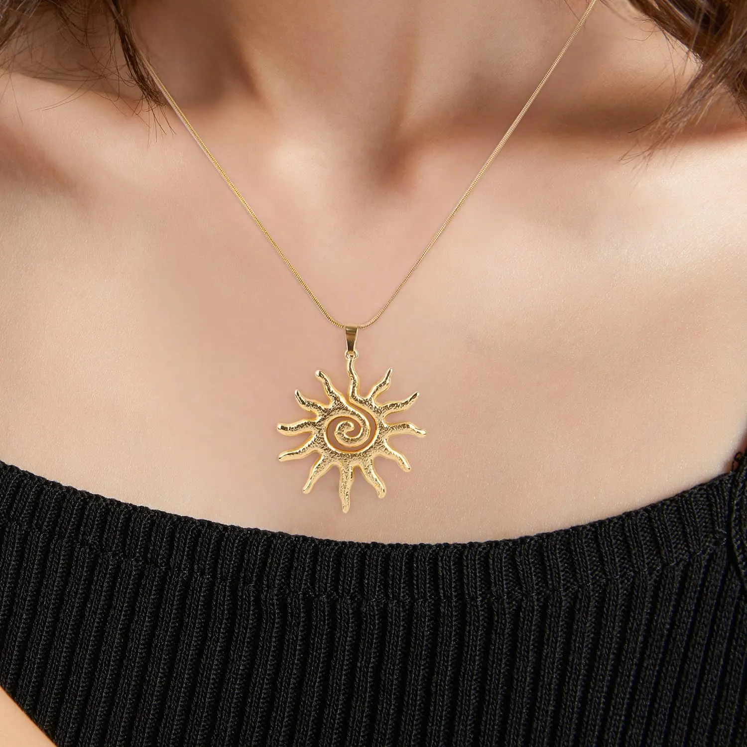 Mikovivi Collana con Ciondolo a Forma di Sole in Oro per Donna - immagine 6