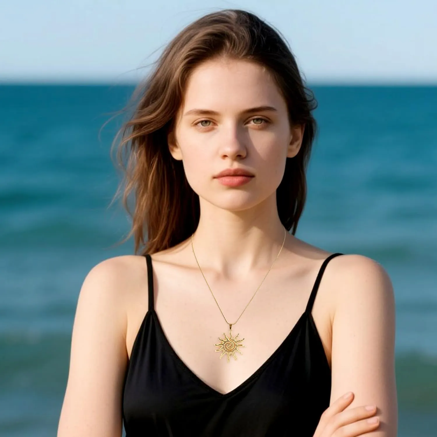 Mikovivi Collana con Ciondolo a Forma di Sole in Oro per Donna - immagine 7