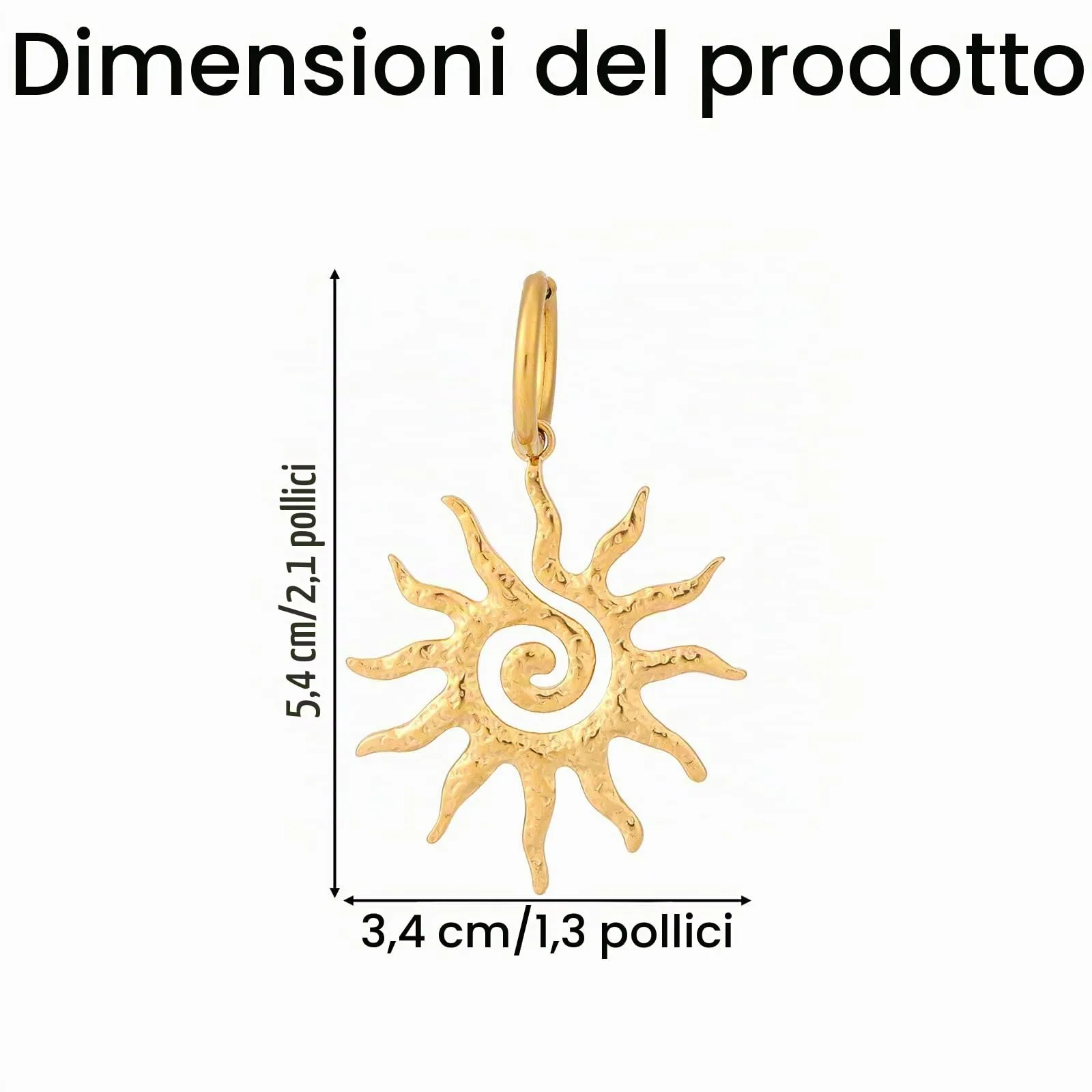 Mikovivi Orecchini Sole Dorati con Pendente a Spirale in Acciaio Inossidabile per Donna - immagine 2