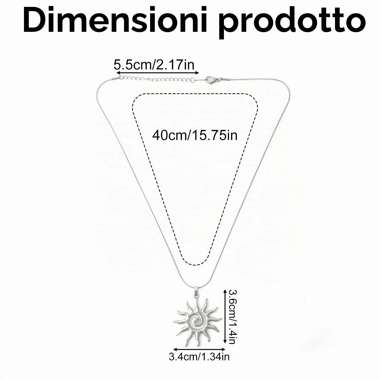 Mikovivi Collana con Ciondolo Sole in Acciaio Inossidabile Argento per Donna - immagine 2
