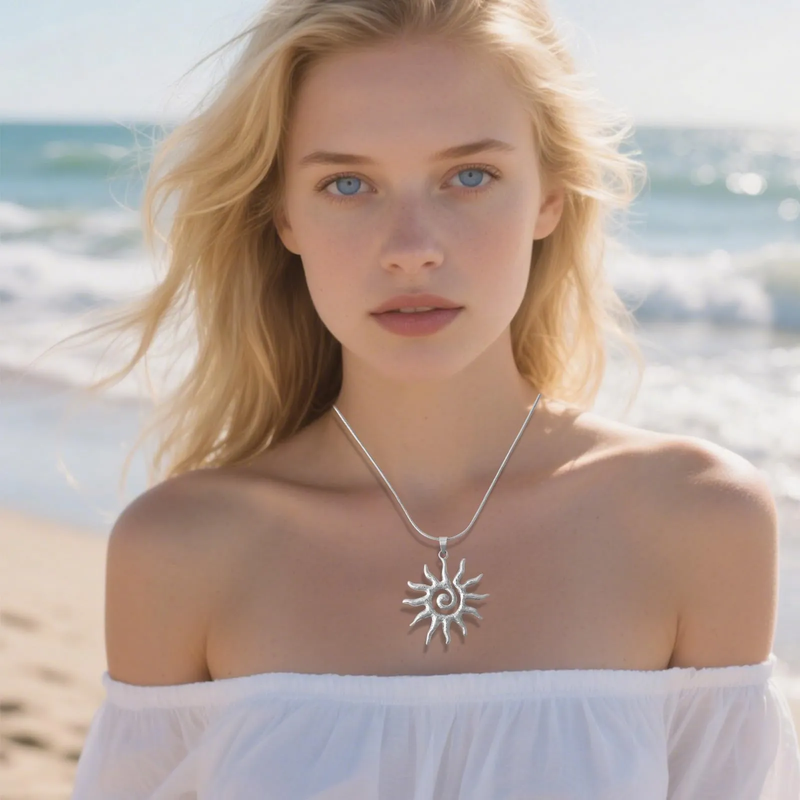 Mikovivi Collana con Ciondolo Sole in Acciaio Inossidabile Argento per Donna - immagine 7