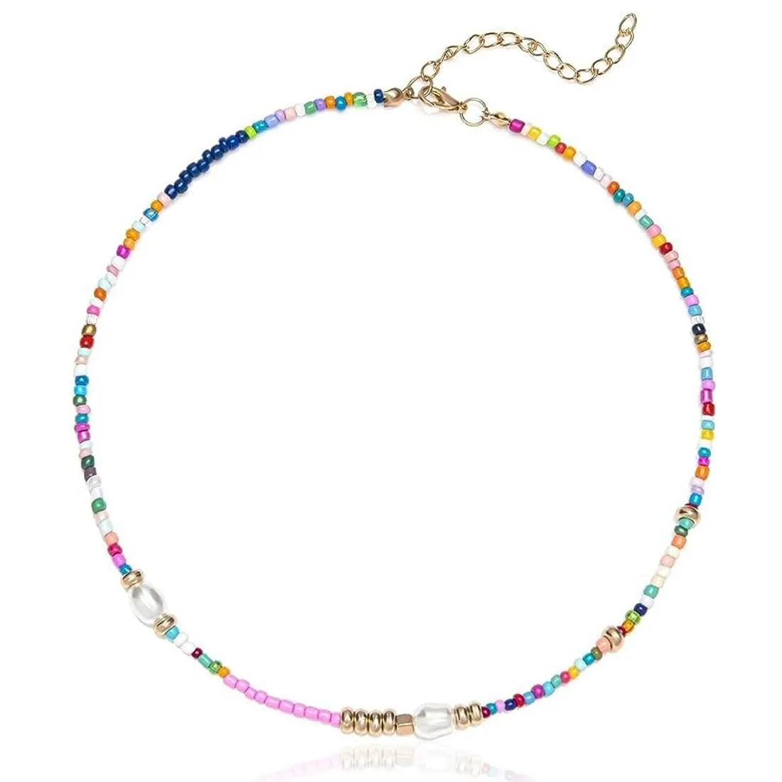 SCJJZ Collana da donna in perline di riso colorate, stile bohémien fatta a mano - immagine 1
