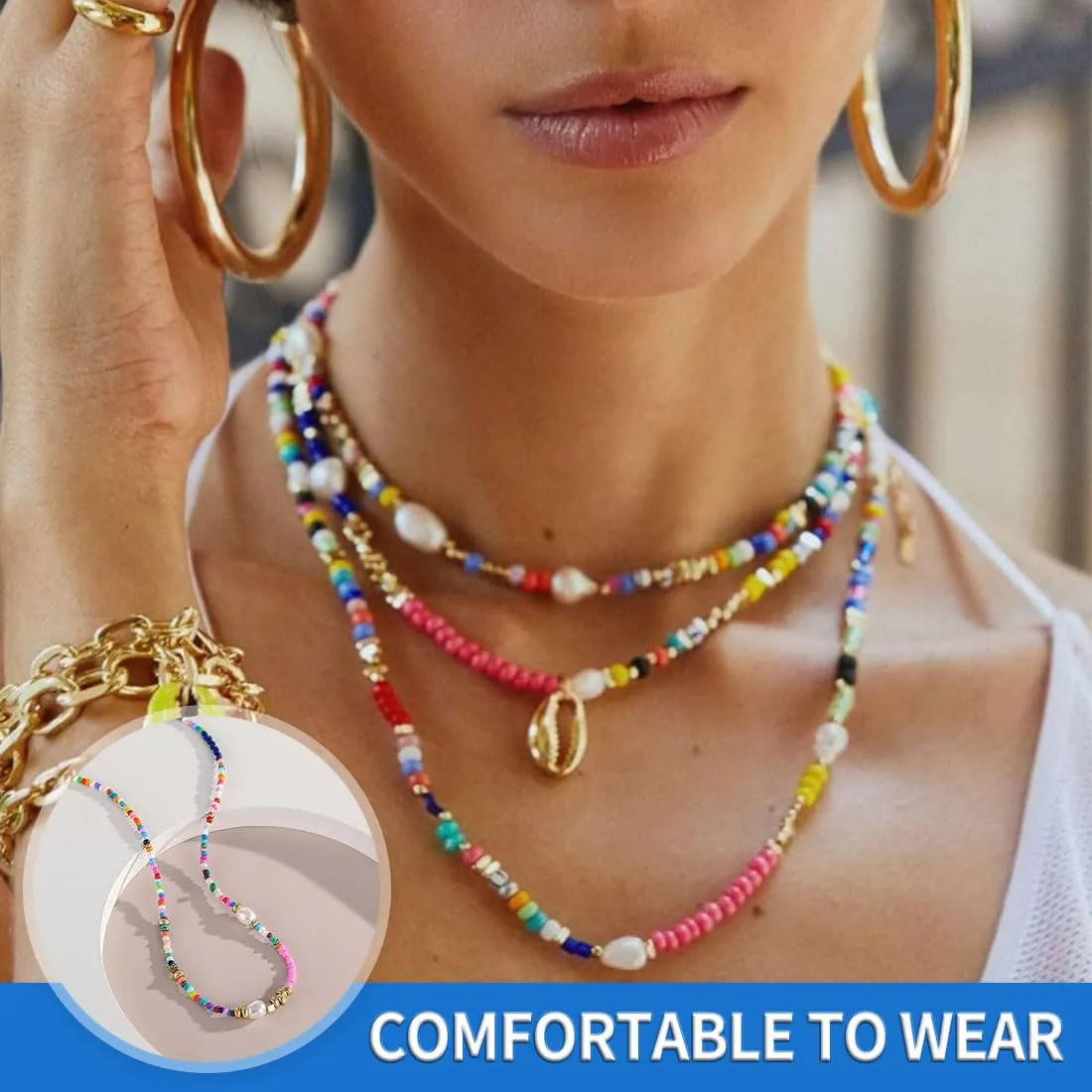 SCJJZ Collana da donna in perline di riso colorate, stile bohémien fatta a mano - immagine 5