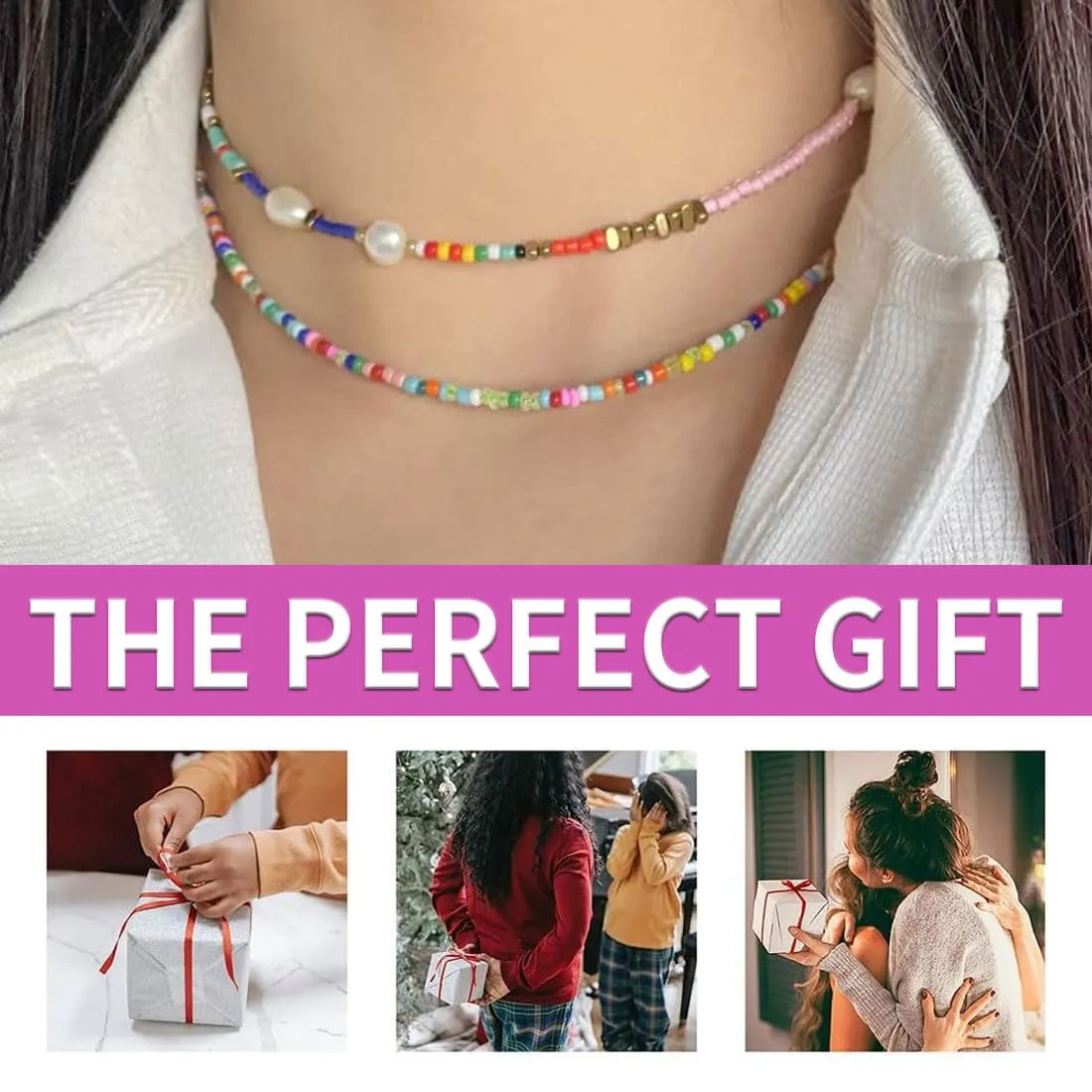 SCJJZ Collana da donna in perline di riso colorate, stile bohémien fatta a mano - immagine 6