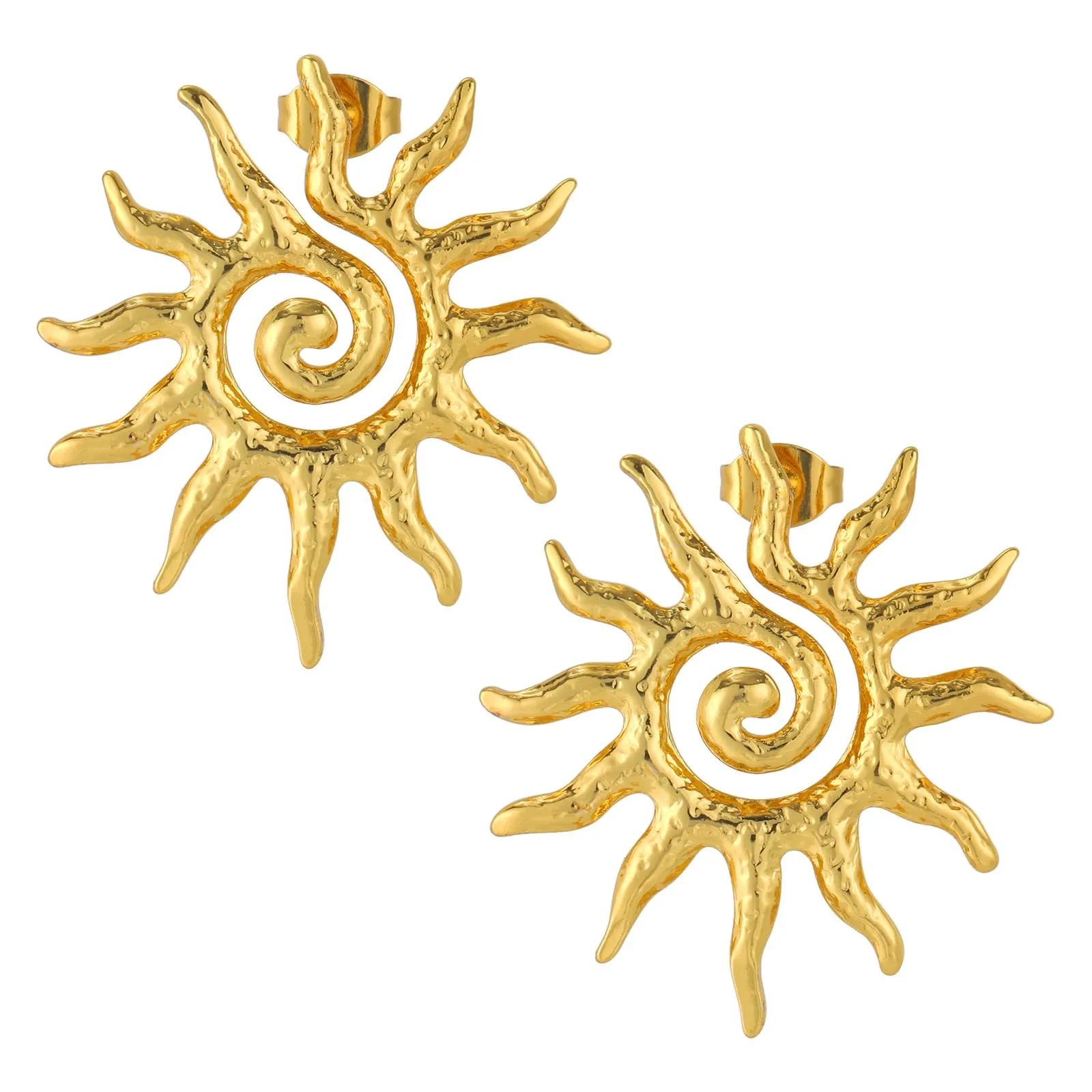 Mikovivi Orecchini a Perno Sole in Acciaio al Titanio Color Oro Stile Bohemien - immagine 1