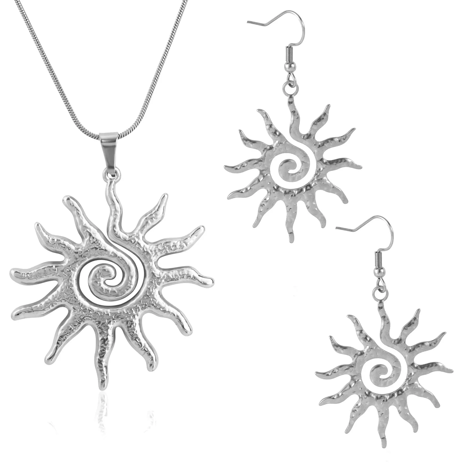Mikovivi Set Gioielli Raggio Sole Tono Argento, Collana e Orecchini Pendenti in Acciaio Inossidabile - immagine 1