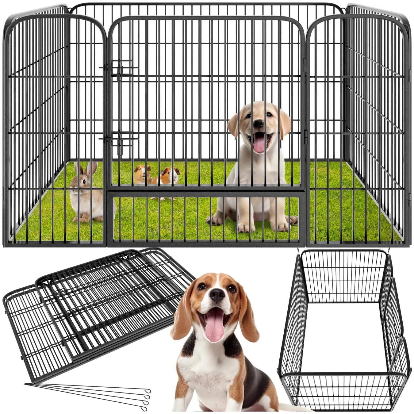 tectake Recinto per Cani, Cuccioli e Piccoli Animali, 4 Pannelli, Porta con Doppio Blocco, Pieghevole, 70 x 85 cm per Pannello - immagine 1