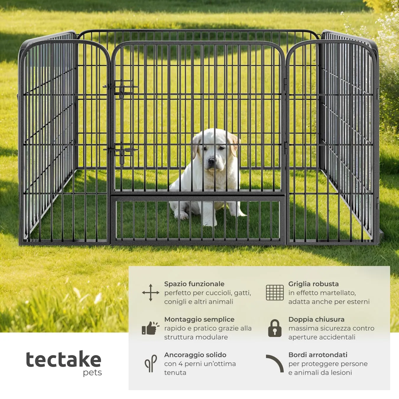 tectake Recinto per Cani, Cuccioli e Piccoli Animali, 4 Pannelli, Porta con Doppio Blocco, Pieghevole, 70 x 85 cm per Pannello - immagine 2