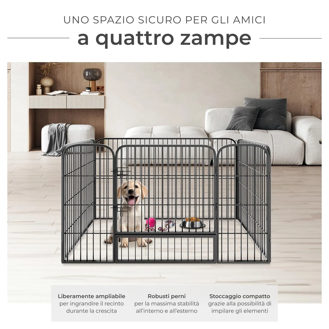tectake Recinto per Cani, Cuccioli e Piccoli Animali, 4 Pannelli, Porta con Doppio Blocco, Pieghevole, 70 x 85 cm per Pannello - immagine 3