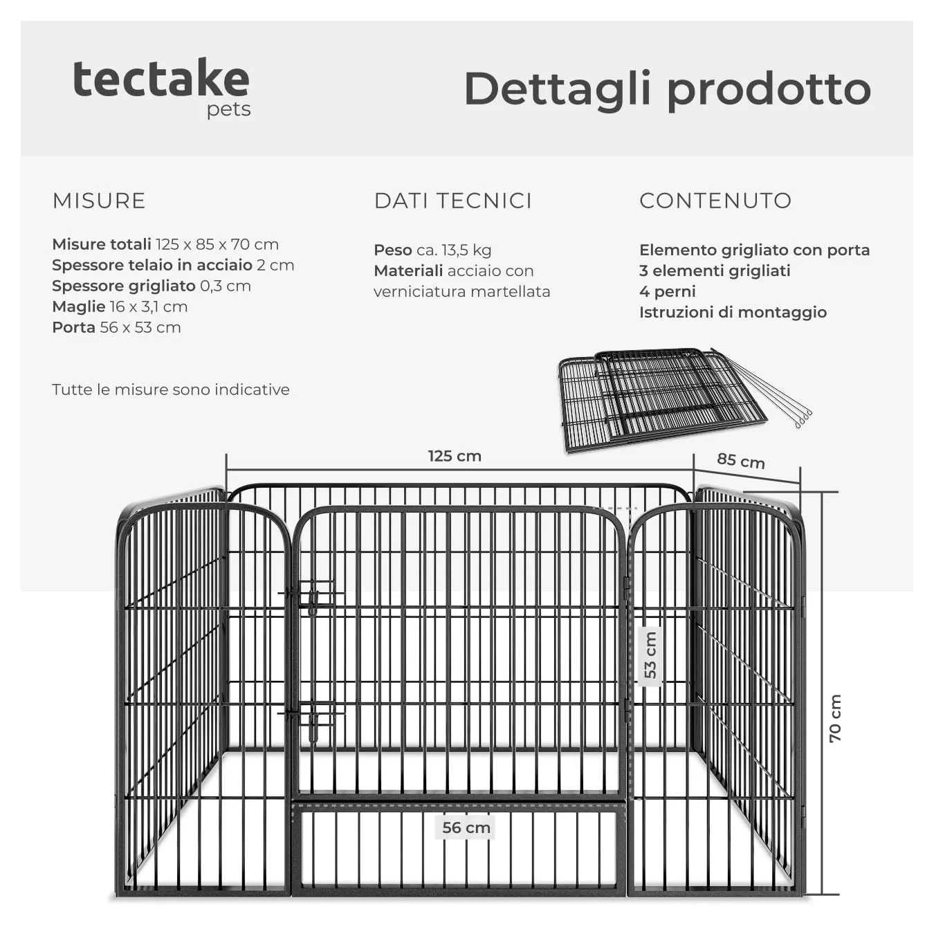 tectake Recinto per Cani, Cuccioli e Piccoli Animali, 4 Pannelli, Porta con Doppio Blocco, Pieghevole, 70 x 85 cm per Pannello - immagine 6