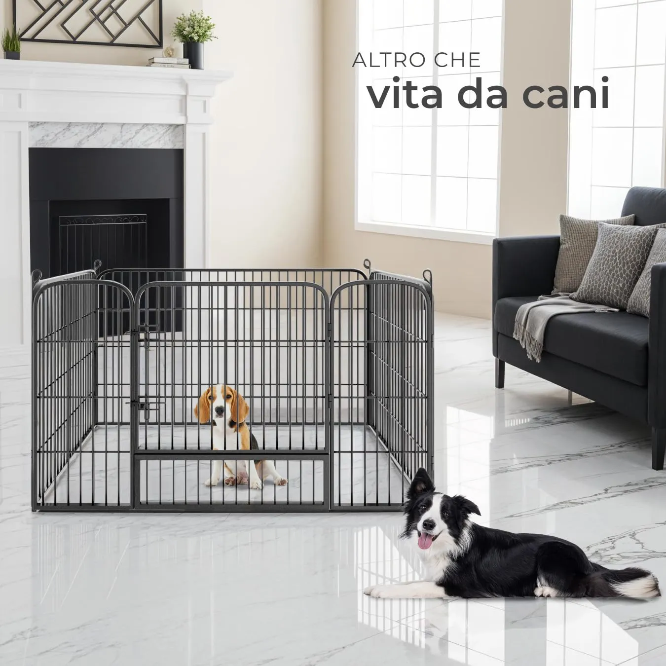 tectake Recinto per Cani, Cuccioli e Piccoli Animali, 4 Pannelli, Porta con Doppio Blocco, Pieghevole, 70 x 85 cm per Pannello - immagine 8