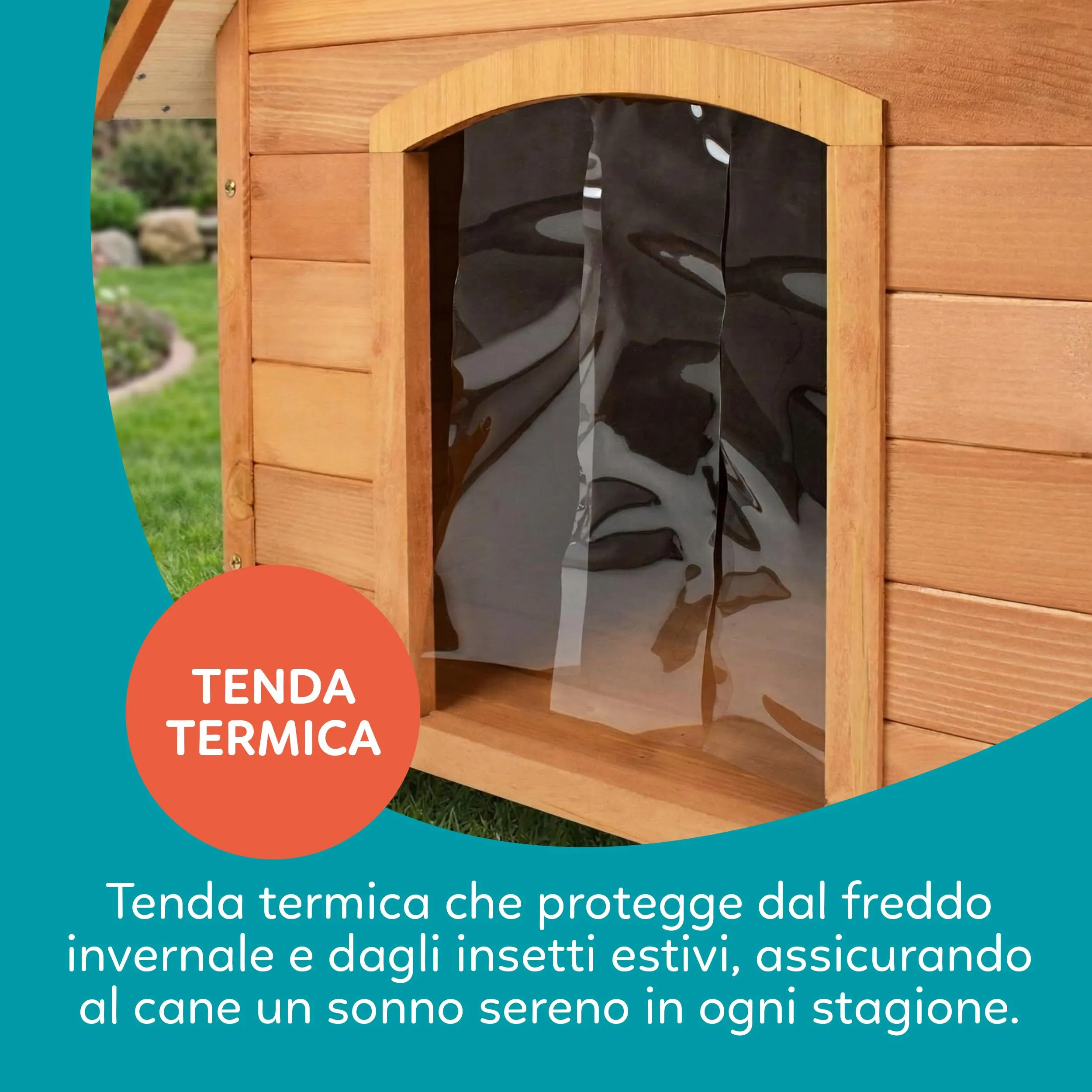 AQPET Cuccia per Cani in Legno XL/XXL da Esterno con Tetto Impermeabile e Tenda Termica, 91x126x104h cm - immagine 6