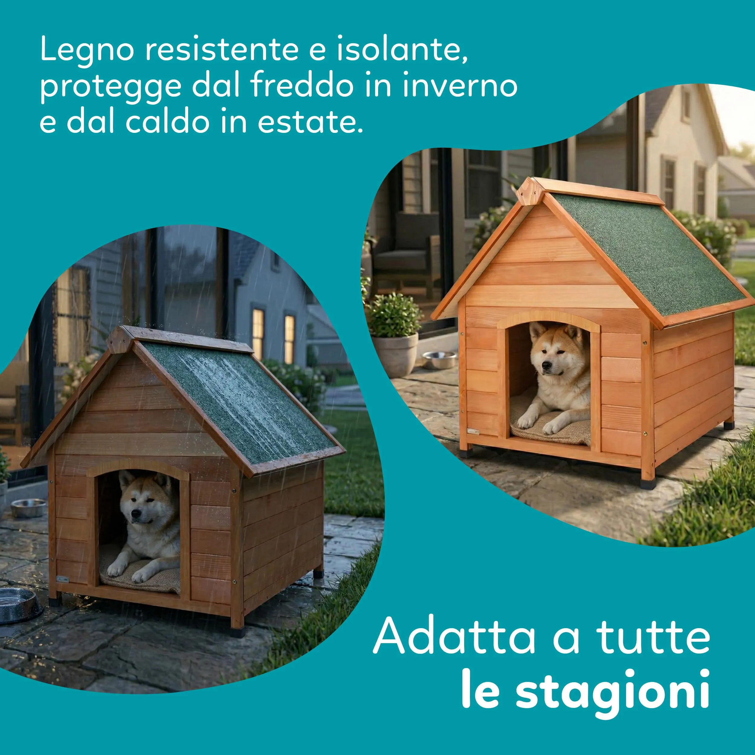 AQPET Cuccia per Cani in Legno XL/XXL da Esterno con Tetto Impermeabile e Tenda Termica, 91x126x104h cm - immagine 8