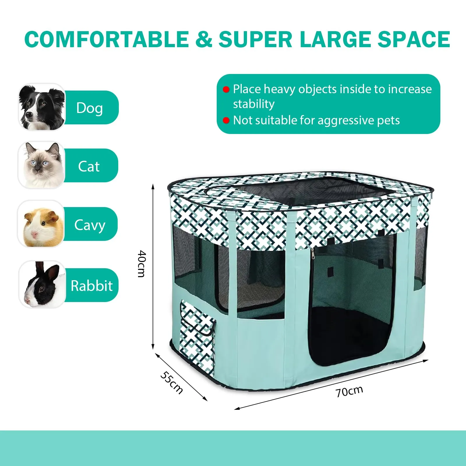 MeYuxg Recinto per Cani e Gatti da Interno Pieghevole, Verde a Scacchi, 70 x 55 x 40 cm - immagine 2