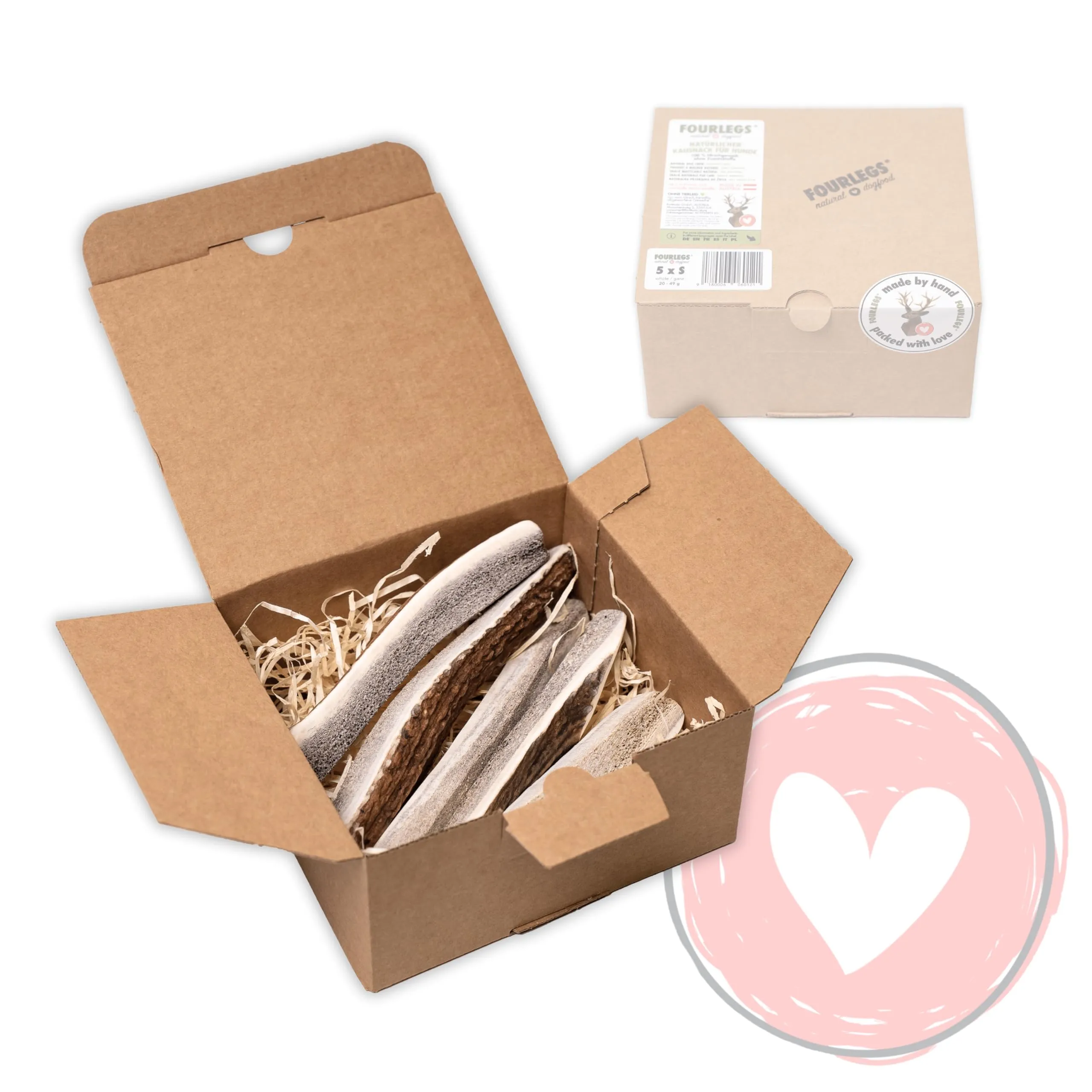 FOURLEGS Snack per Cani 100% Corno di Cervo, Taglia S Metà, 5 Pezzi - immagine 1