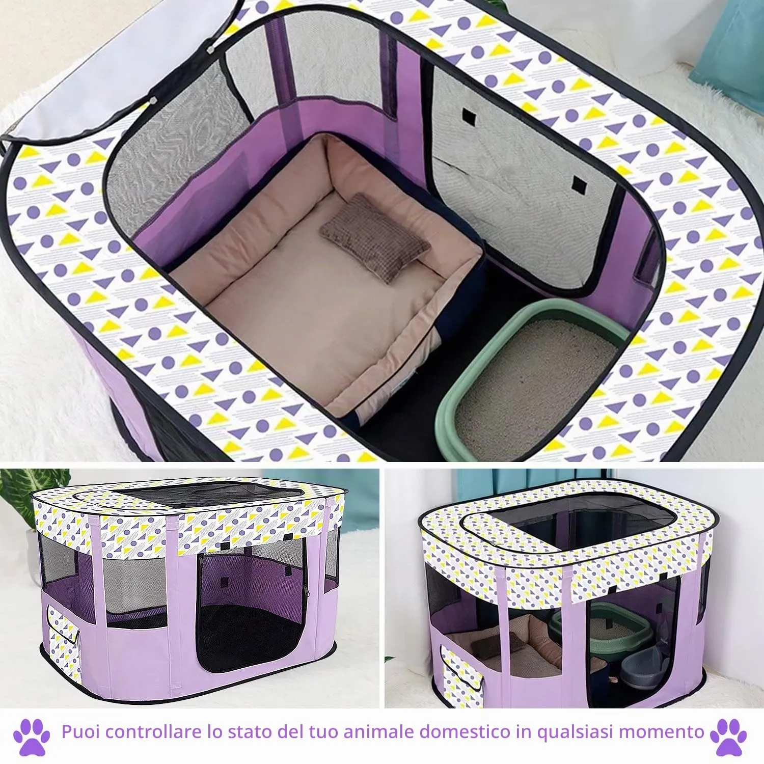 MeYuxg Recinto Pieghevole per Cani, Gatti e Conigli, Viola, 70 x 55 x 40 cm - immagine 3