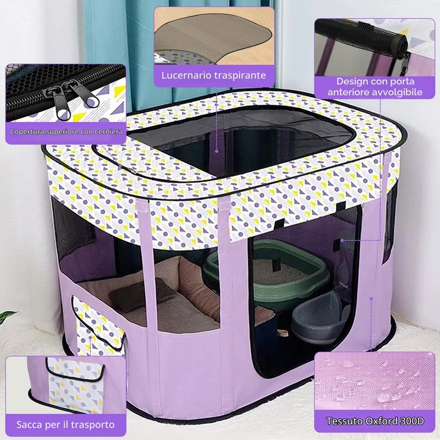 MeYuxg Recinto Pieghevole per Cani, Gatti e Conigli, Viola, 70 x 55 x 40 cm - immagine 4