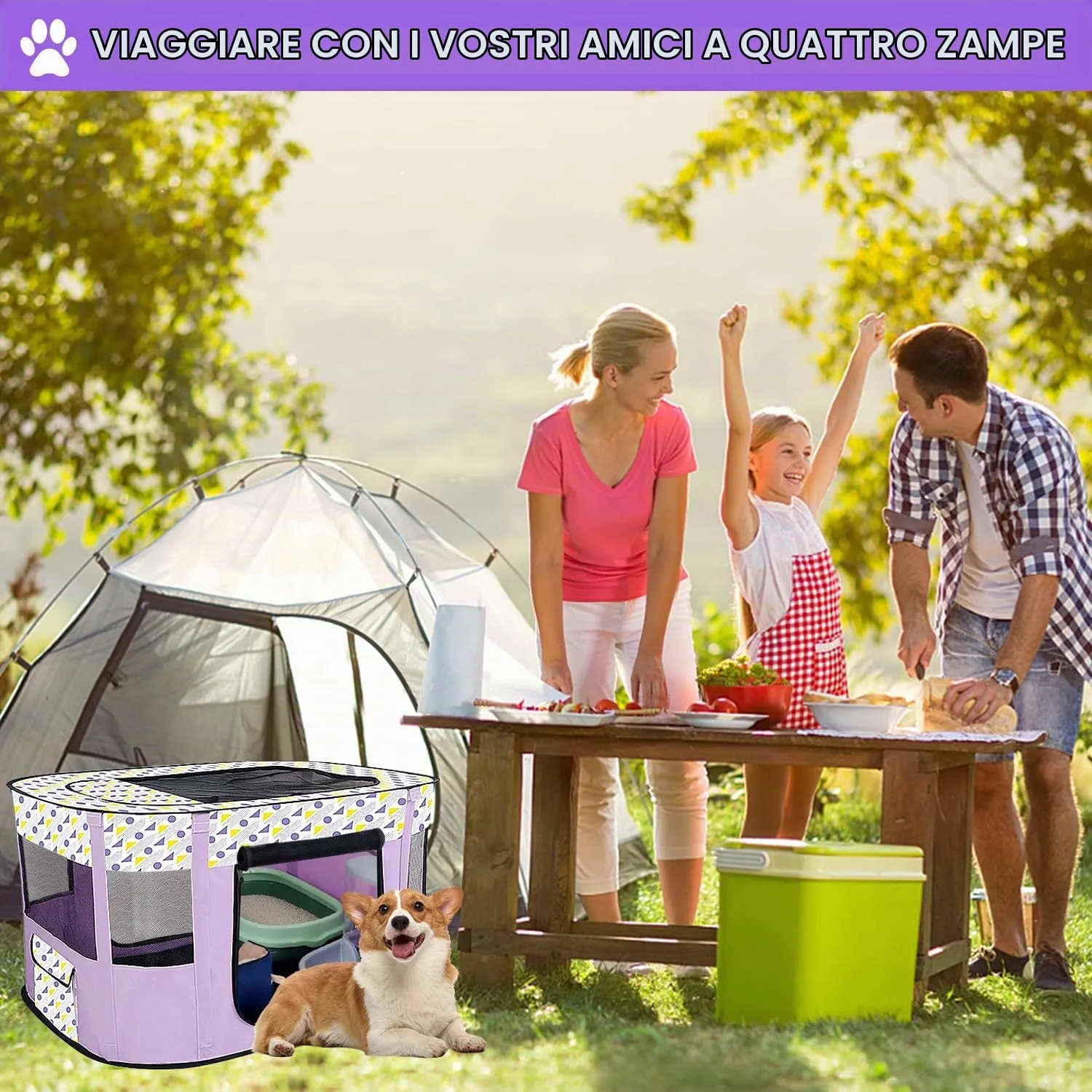 MeYuxg Recinto Pieghevole per Cani, Gatti e Conigli, Viola, 70 x 55 x 40 cm - immagine 5