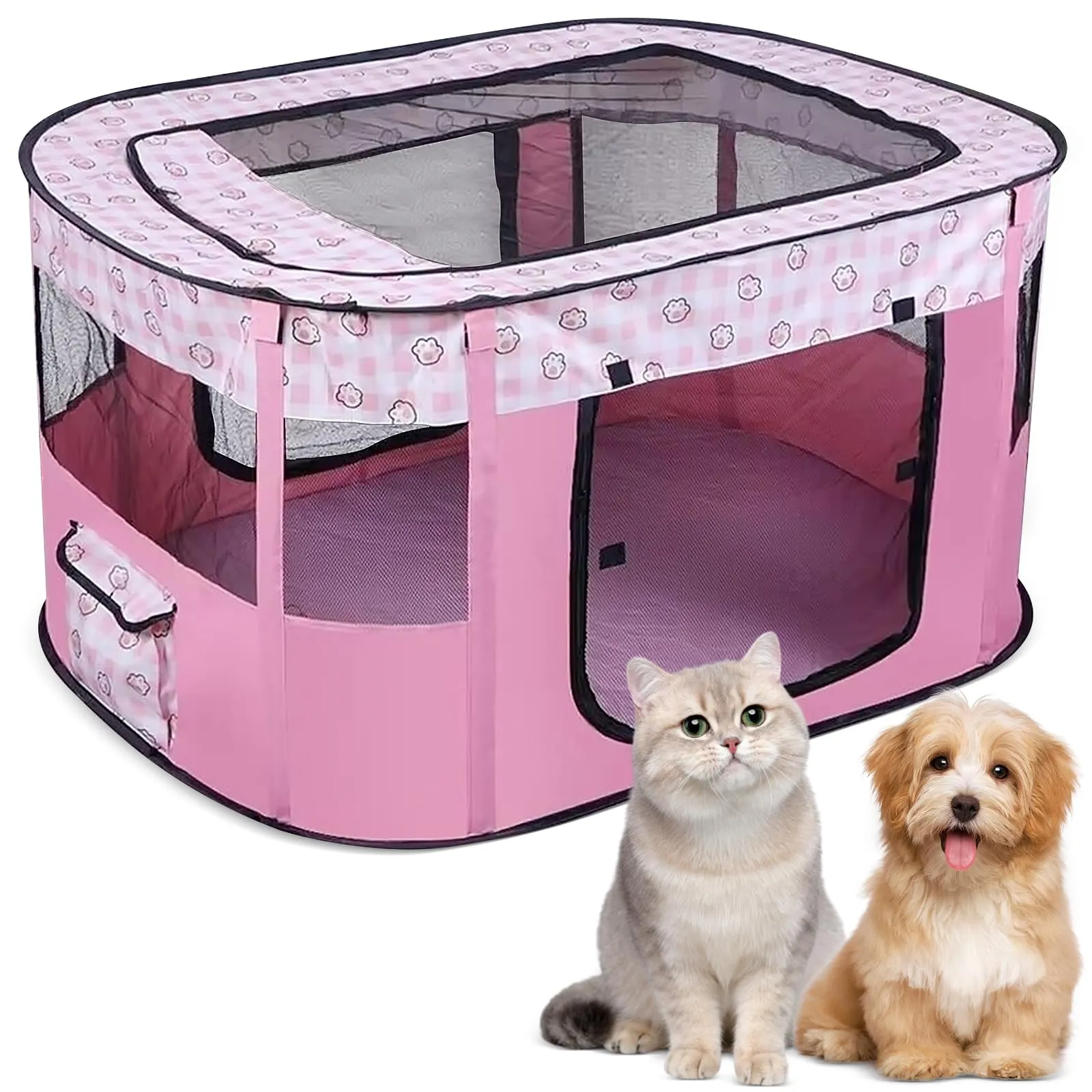 MeYuxg Recinto Pieghevole per Cani e Gatti, Rosa, 70 x 55 x 40 cm - immagine 1