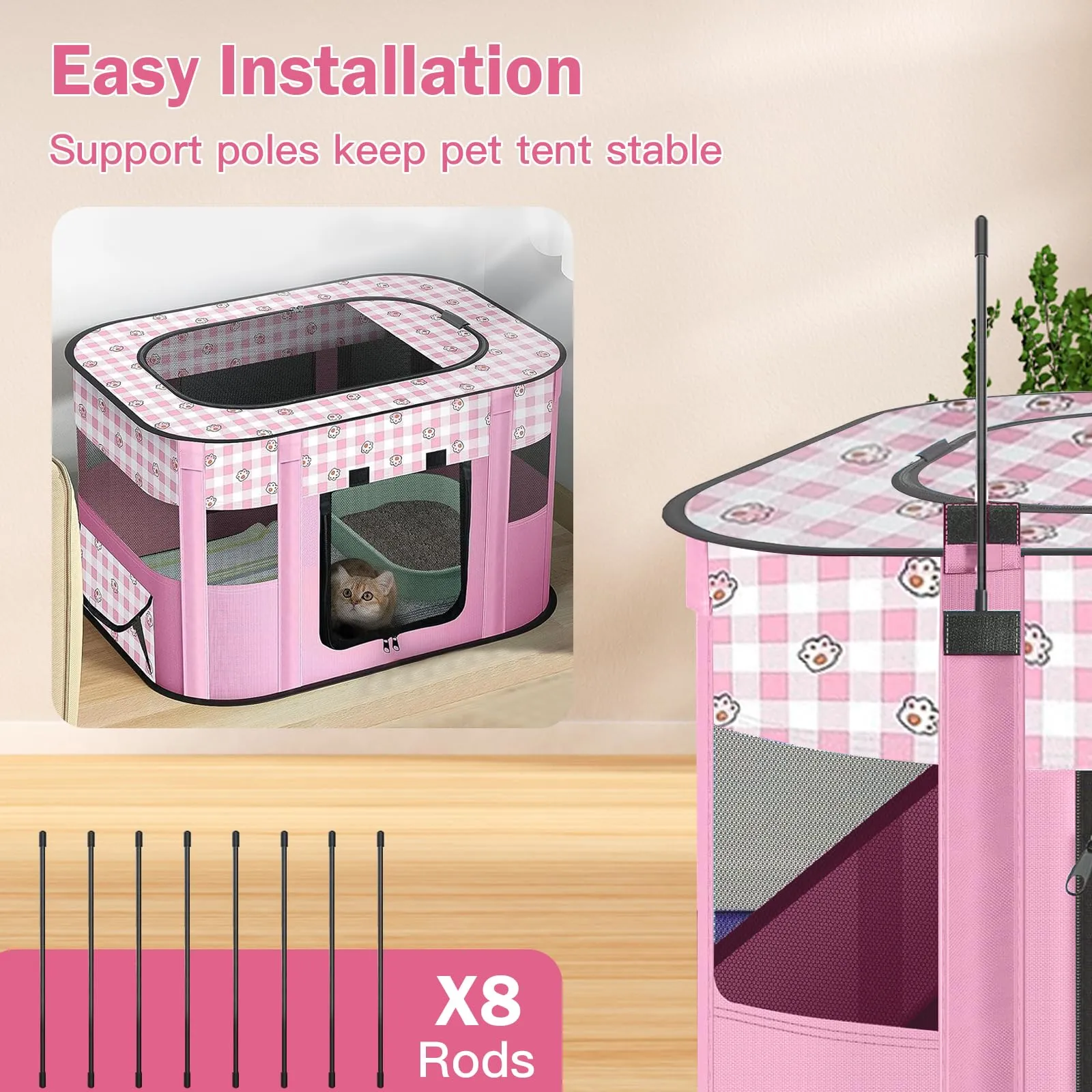 MeYuxg Recinto Pieghevole per Cani e Gatti, Rosa, 70 x 55 x 40 cm - immagine 5