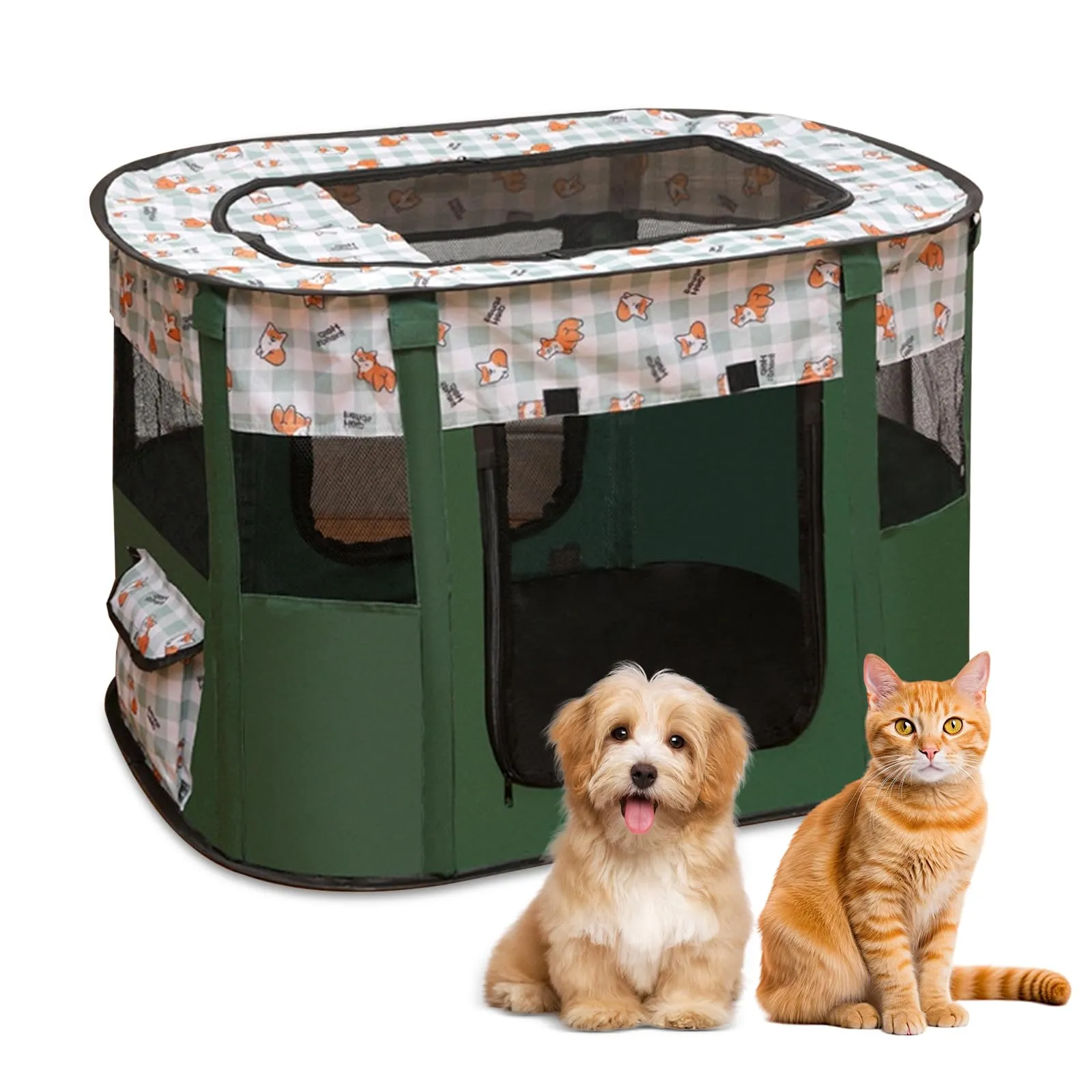 MeYuxg Recinto per Cani e Gatti da Interno Pieghevole, Verde Scuro, 70 x 55 x 40 cm - immagine 1