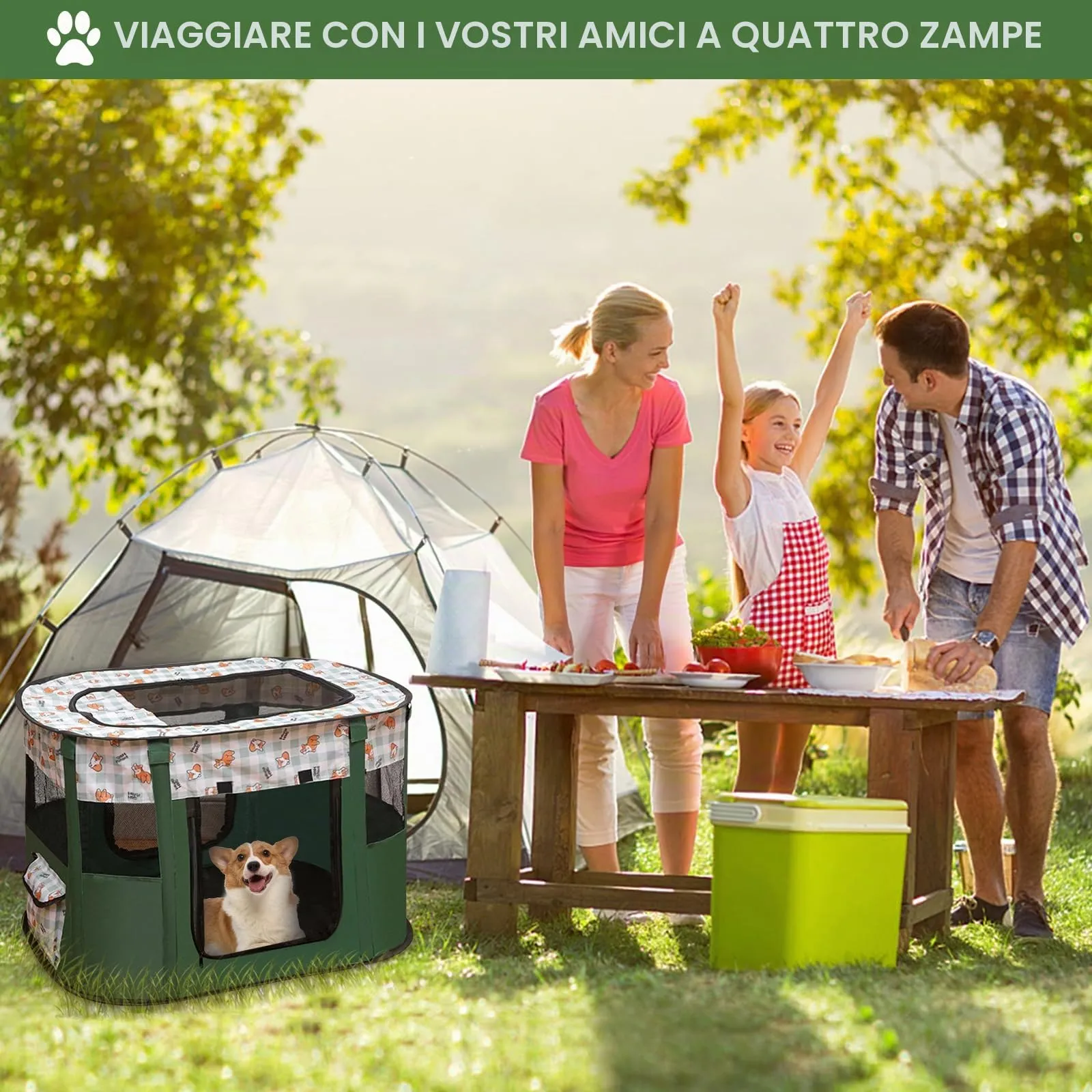 MeYuxg Recinto per Cani e Gatti da Interno Pieghevole, Verde Scuro, 70 x 55 x 40 cm - immagine 6