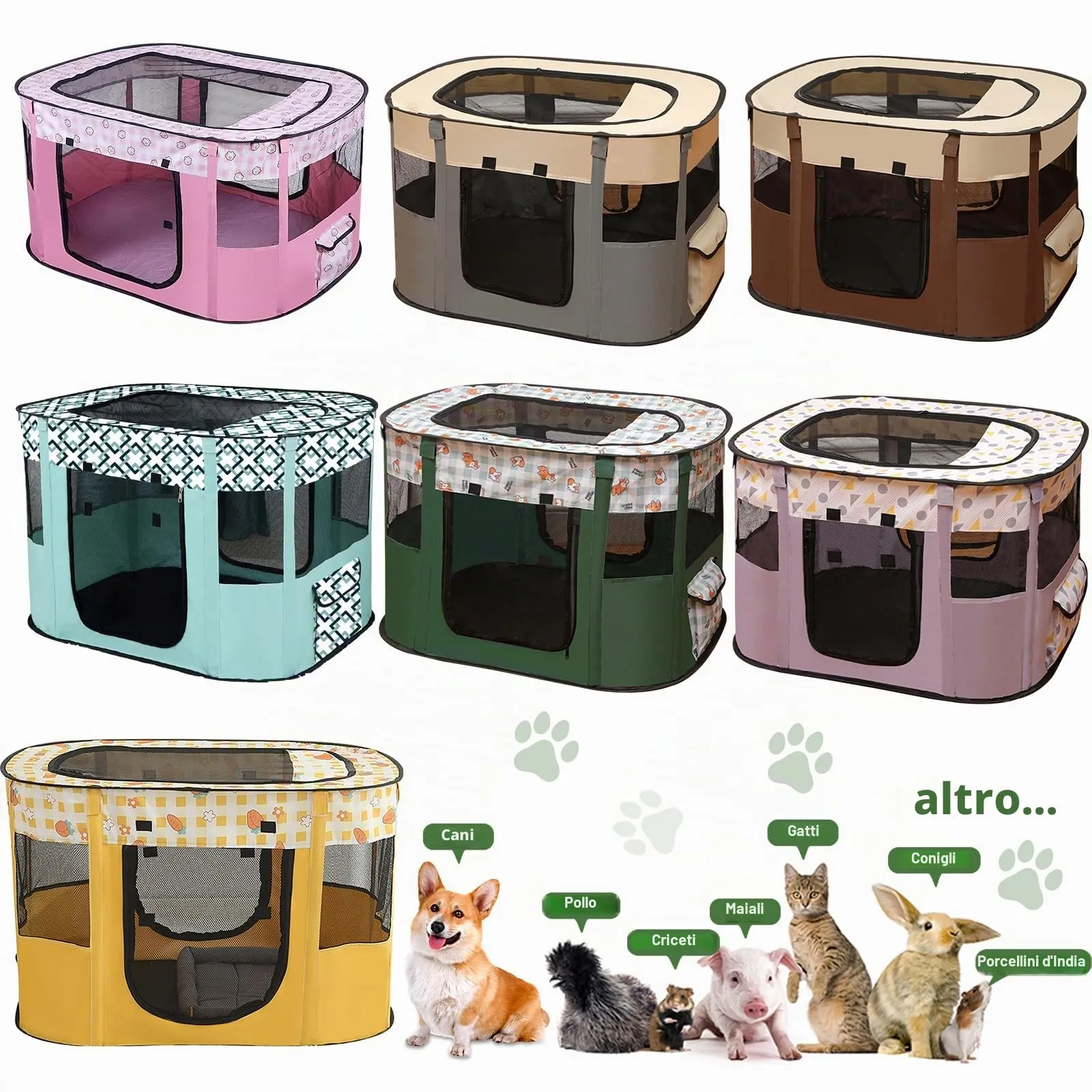 MeYuxg Recinto per Cani e Gatti da Interno Pieghevole, Verde Scuro, 70 x 55 x 40 cm - immagine 7