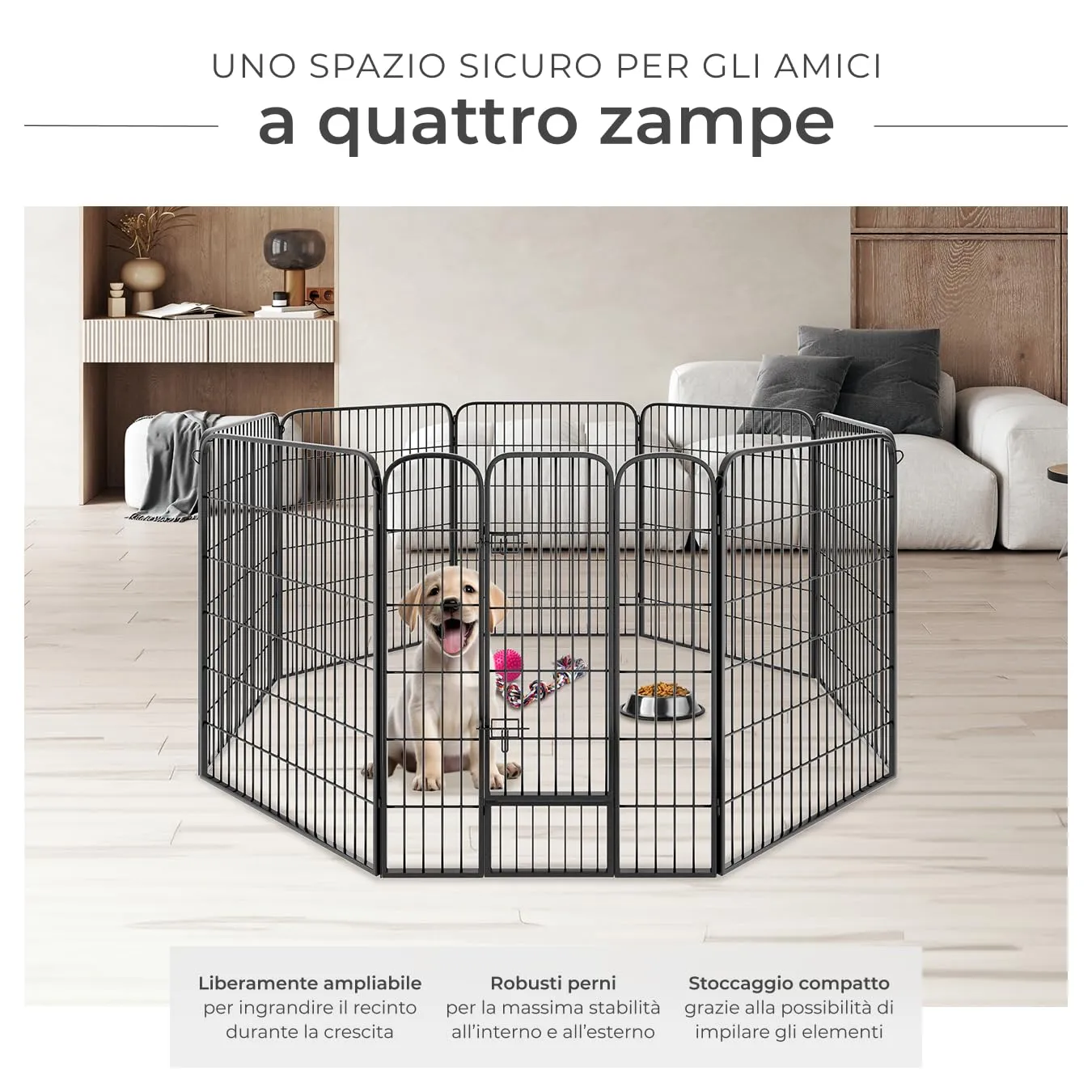 tectake Recinto per Cani, Cuccioli e Piccoli Animali, 8 Pannelli, Porta con Doppio Blocco, Pieghevole, 154 x 154 x 100 cm - immagine 3