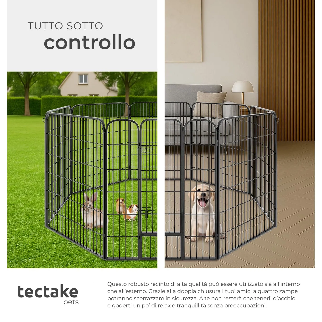 tectake Recinto per Cani, Cuccioli e Piccoli Animali, 8 Pannelli, Porta con Doppio Blocco, Pieghevole, 154 x 154 x 100 cm - immagine 7