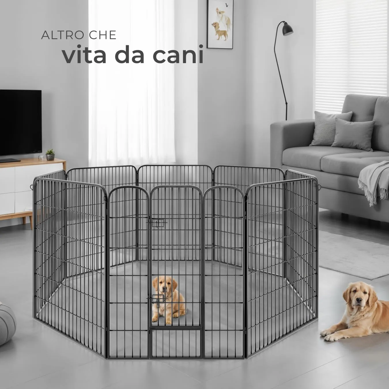 tectake Recinto per Cani, Cuccioli e Piccoli Animali, 8 Pannelli, Porta con Doppio Blocco, Pieghevole, 154 x 154 x 100 cm - immagine 8