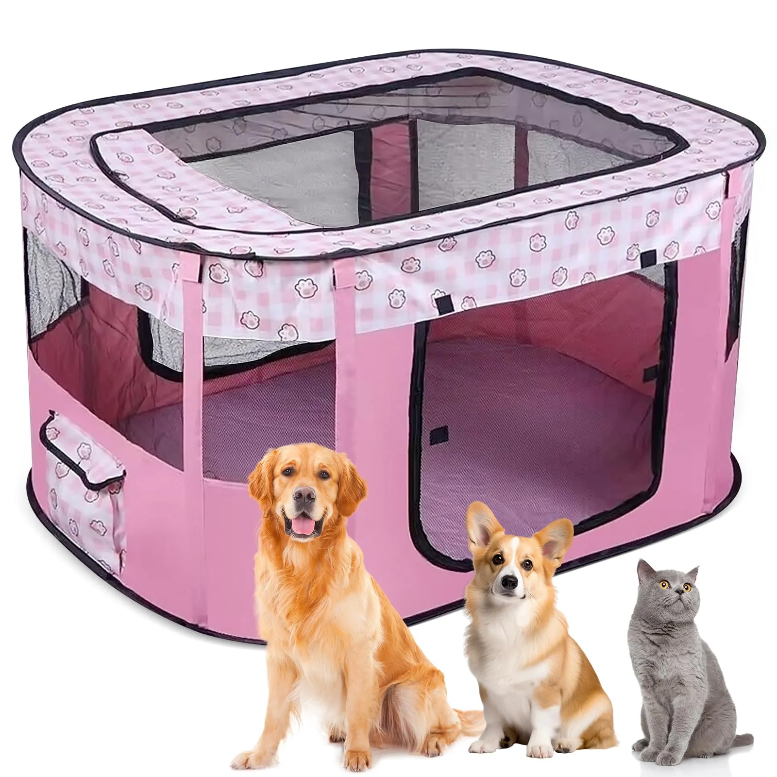 MeYuxg Recinto per Cani e Gatti da Interno Pieghevole, Rosa, 110 x 85 x 58 cm - immagine 1