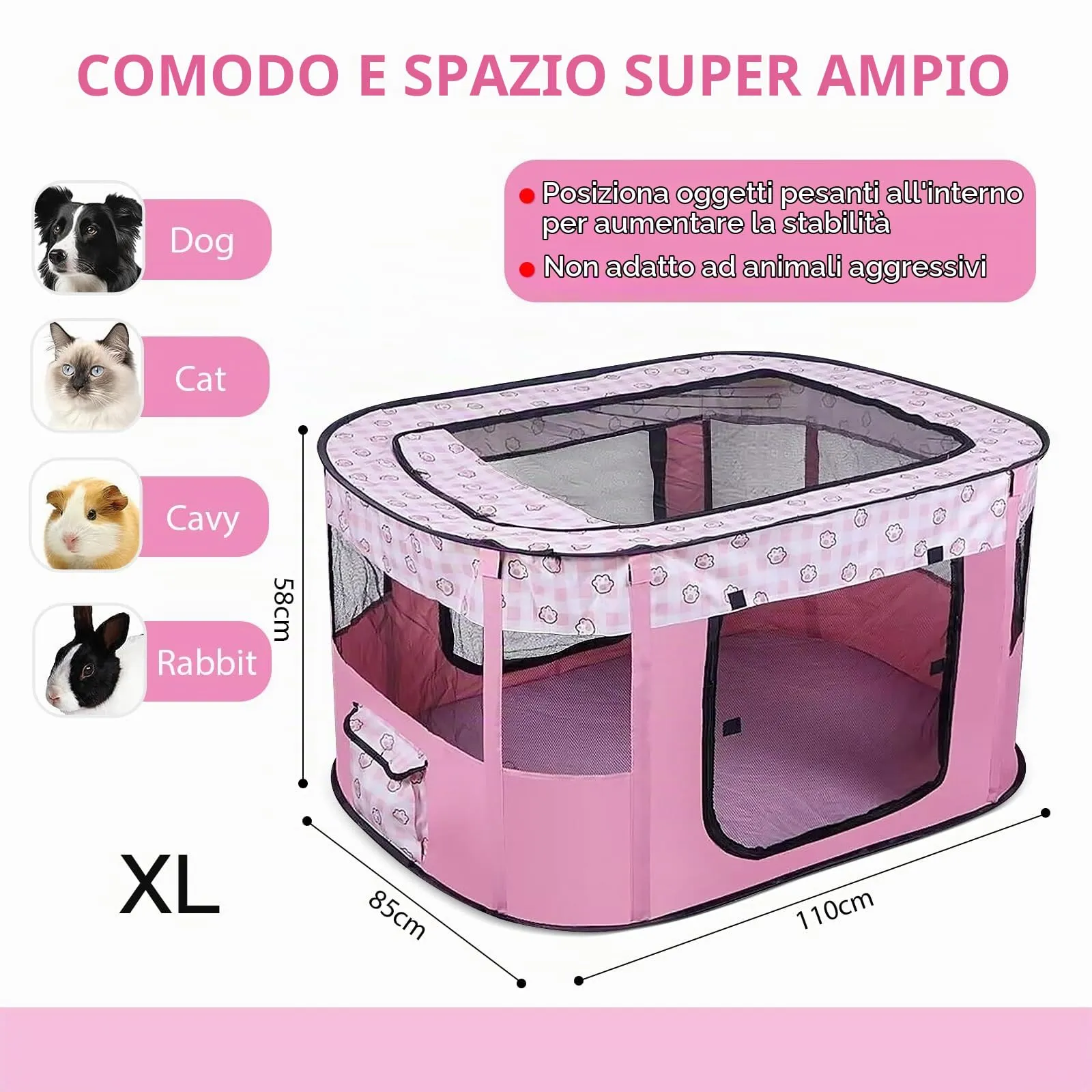 MeYuxg Recinto per Cani e Gatti da Interno Pieghevole, Rosa, 110 x 85 x 58 cm - immagine 2