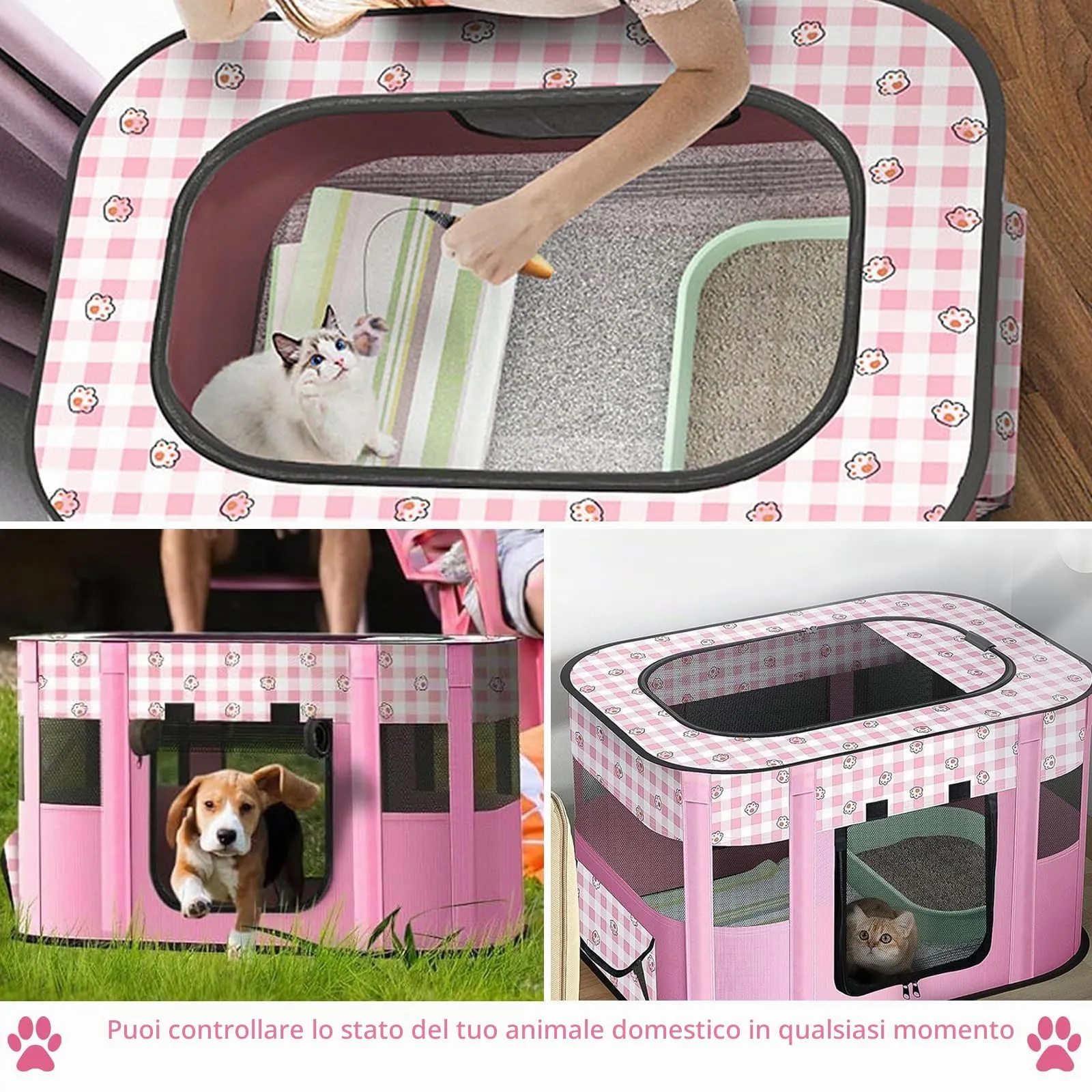 MeYuxg Recinto per Cani e Gatti da Interno Pieghevole, Rosa, 110 x 85 x 58 cm - immagine 3