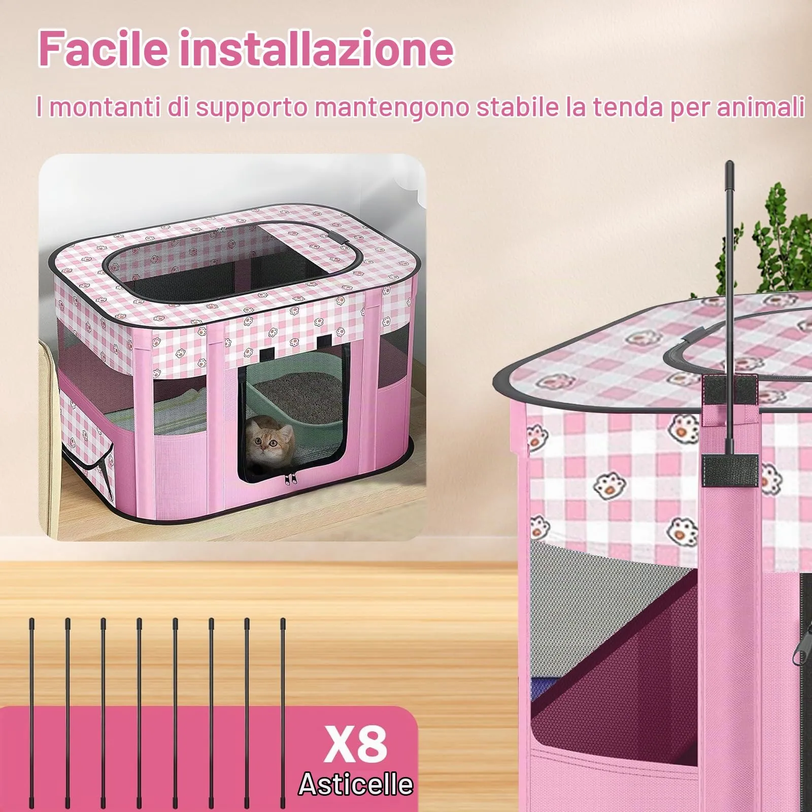 MeYuxg Recinto per Cani e Gatti da Interno Pieghevole, Rosa, 110 x 85 x 58 cm - immagine 5