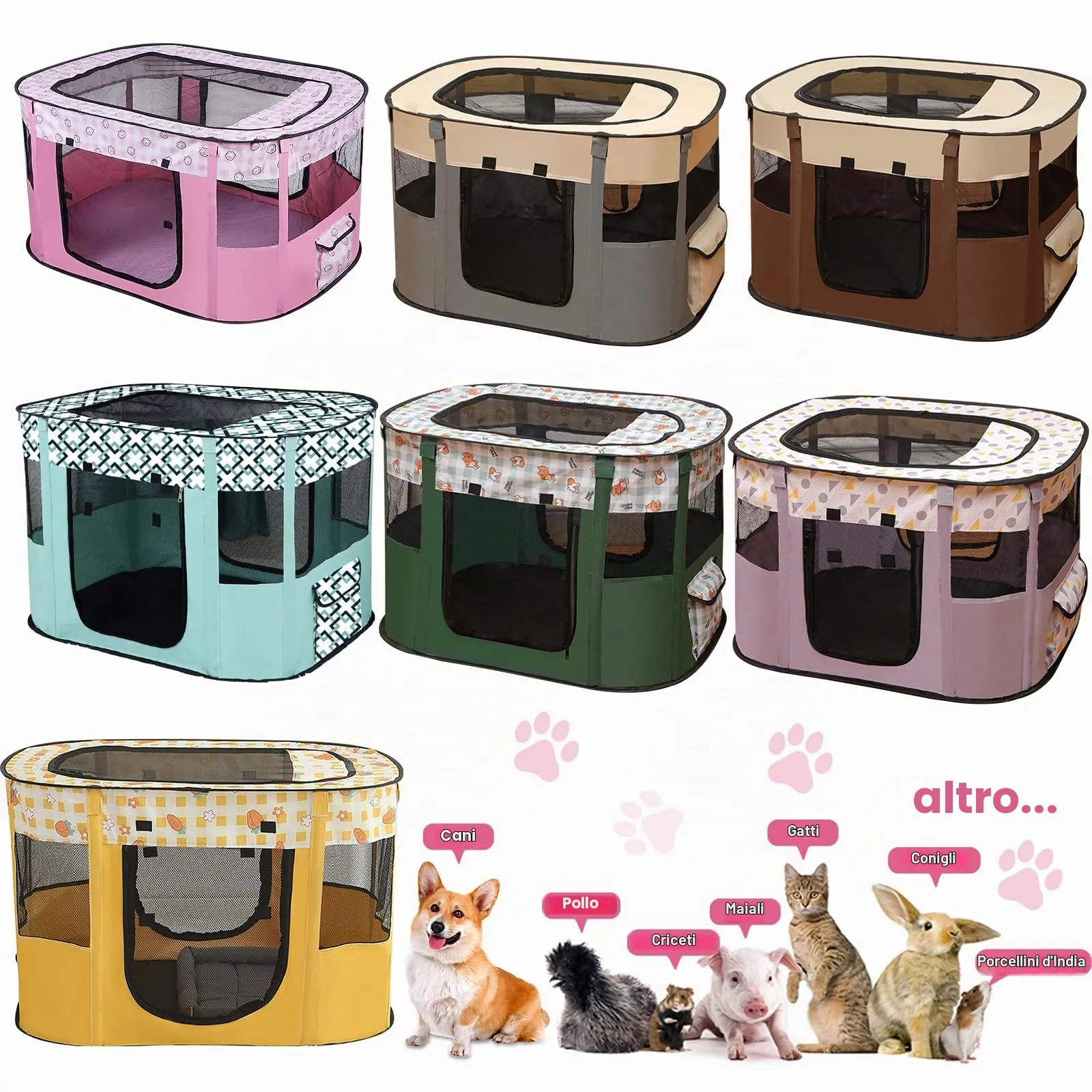 MeYuxg Recinto per Cani e Gatti da Interno Pieghevole, Rosa, 110 x 85 x 58 cm - immagine 7