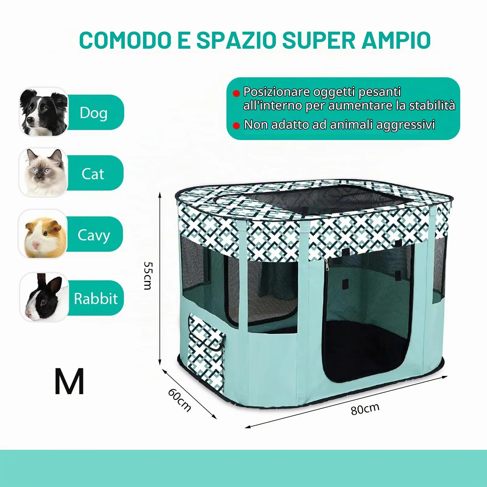 MeYuxg Recinto per Cani e Gatti Pieghevole, Verde a Scacchi, 80 x 60 x 55 cm - immagine 2