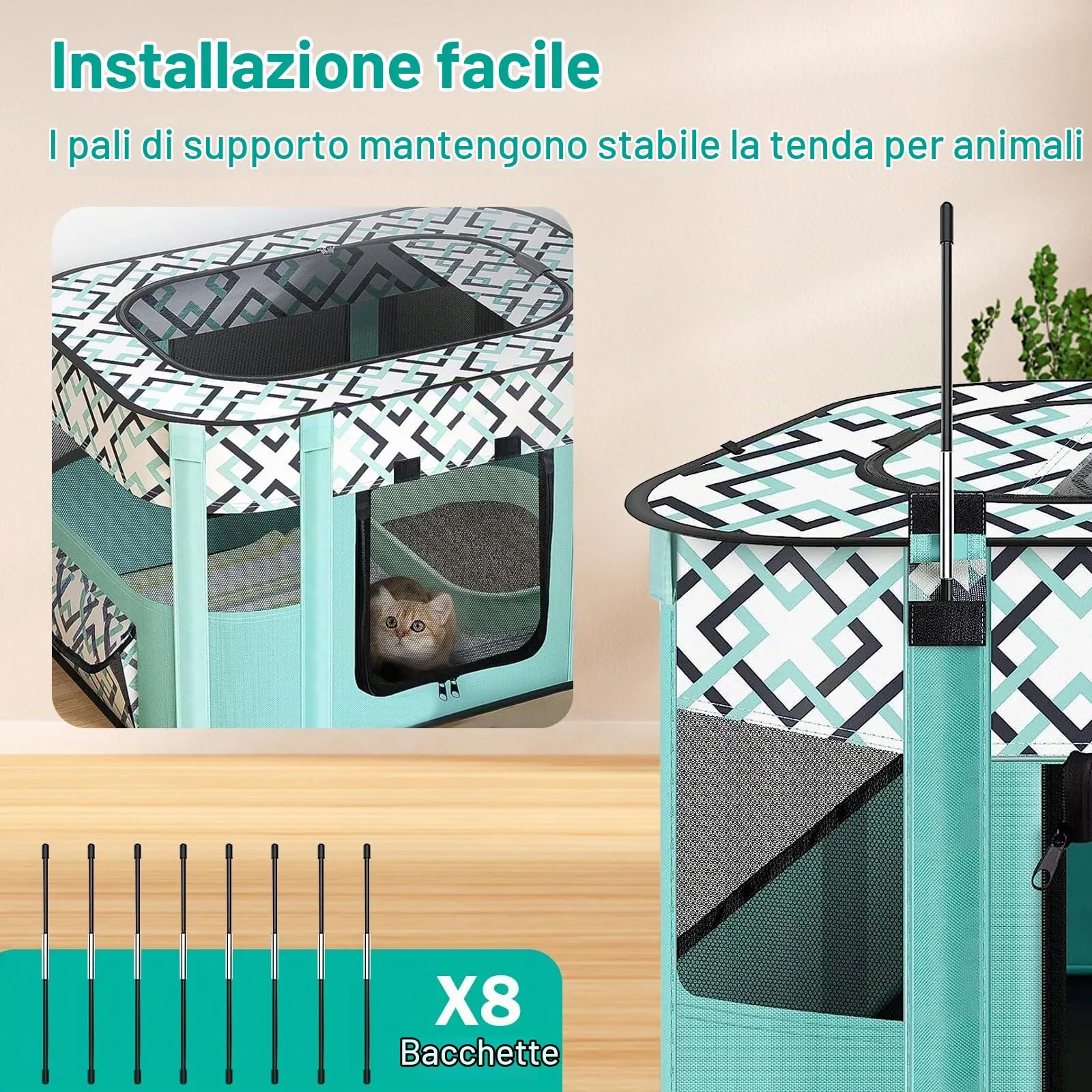 MeYuxg Recinto per Cani e Gatti Pieghevole, Verde a Scacchi, 80 x 60 x 55 cm - immagine 5